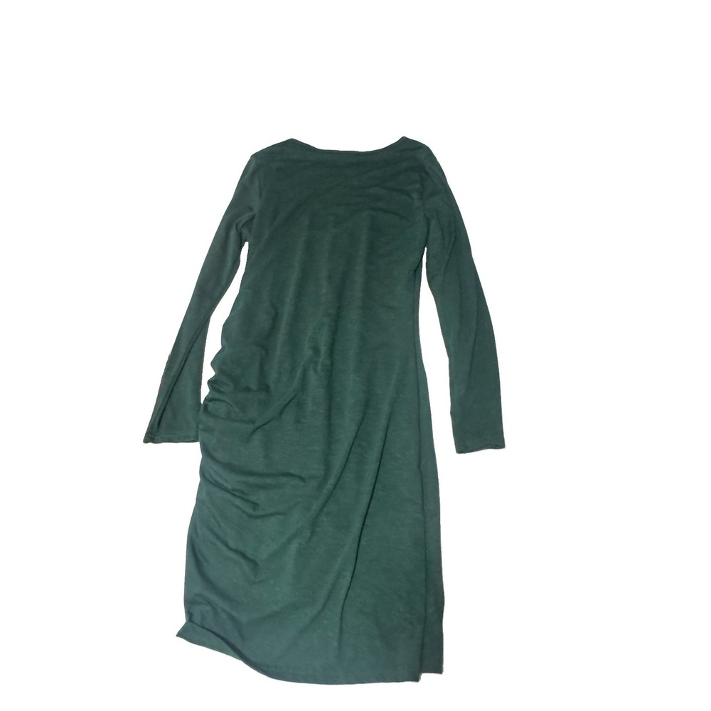BTFBM Women's Green Solid Knit Ruched Scoop Neck Long Sleeve Bodycon Dress L - Picture 6 of 8